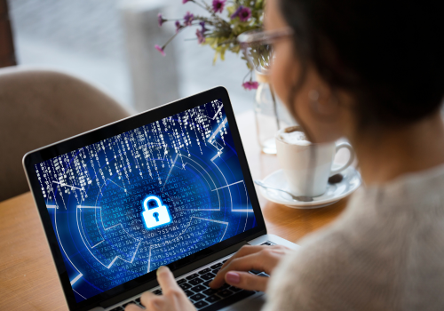 person looking at security on laptop